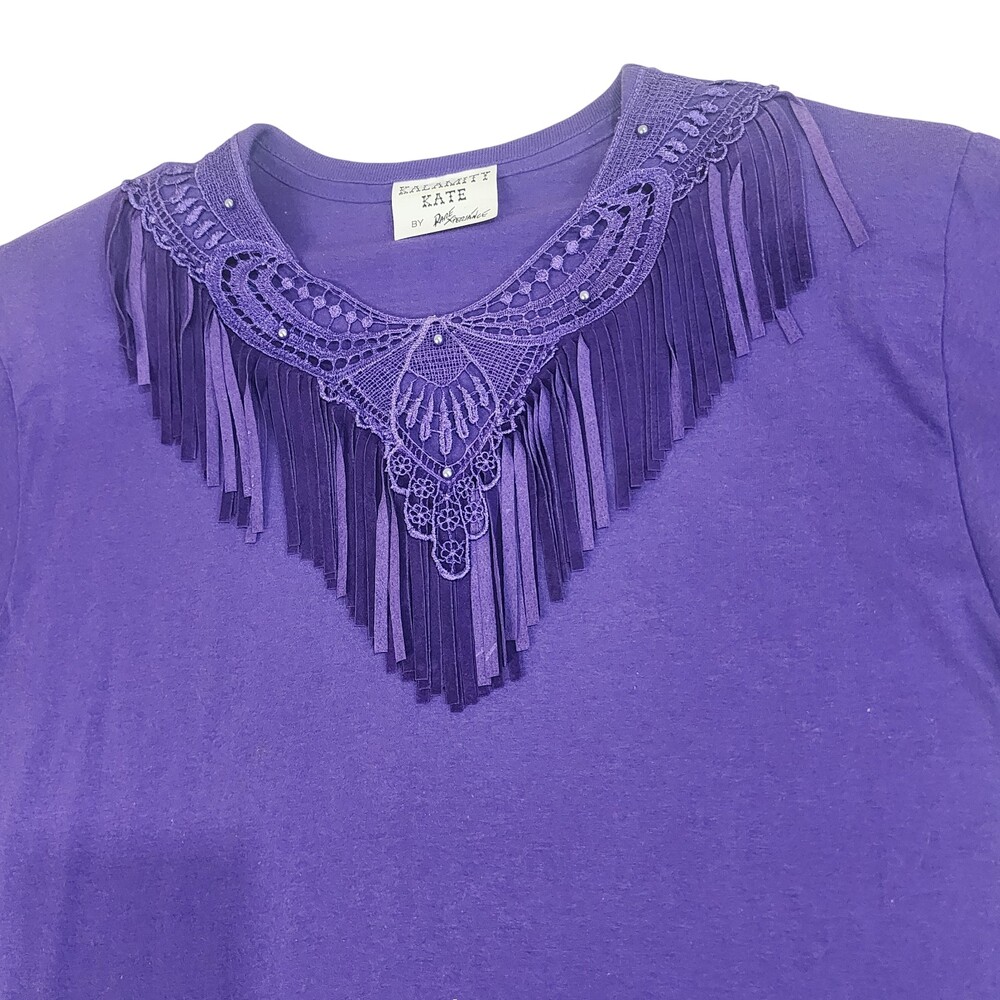 Vintage Rare Experience Western Fringe Top Shirt Medium Purple Cowgirl #1459